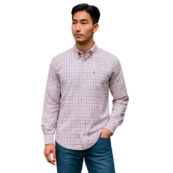 Barbour Bruce Men's Shirt Classic Tailored Fit Cotton Chek Nevada Pink Size L - Picture 1 of 11